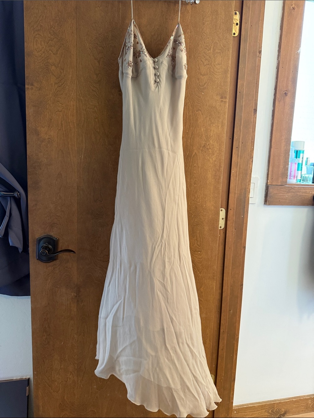 Elegant Cream Slip Dress with sequins Embroidered Bodice